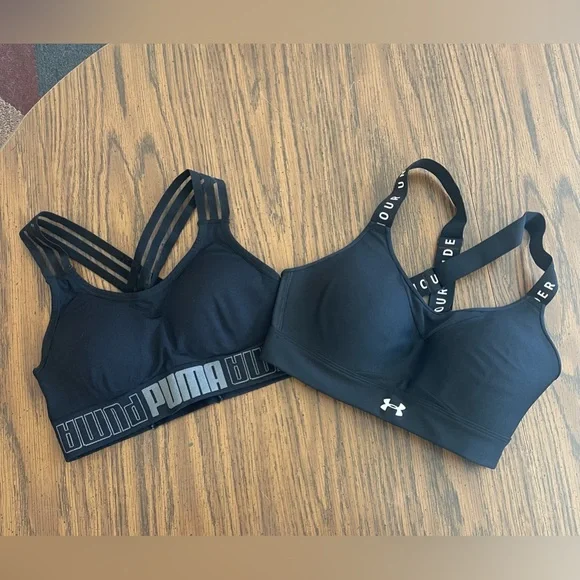 Sports bras. All size small. 6 pink/vs. 1 puma. 1 under armour.